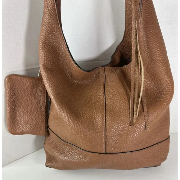 Rebecca Minkoff Leather Unlined Slouchy Hobo With Whipstitch Almond Bag Tassel - Picture 6 of 12